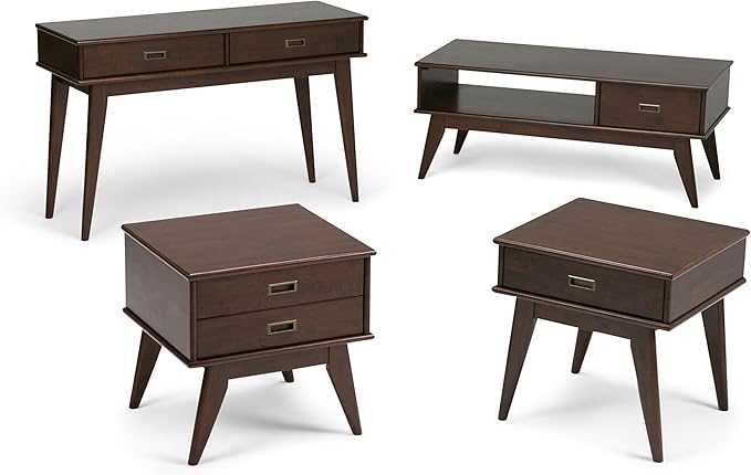 SIMPLIHOME Draper SOLID HARDWOOD 22 inch Wide Rectangle Mid Century Modern End Side Table in Medium Auburn Brown for the Living Room and Bedroom