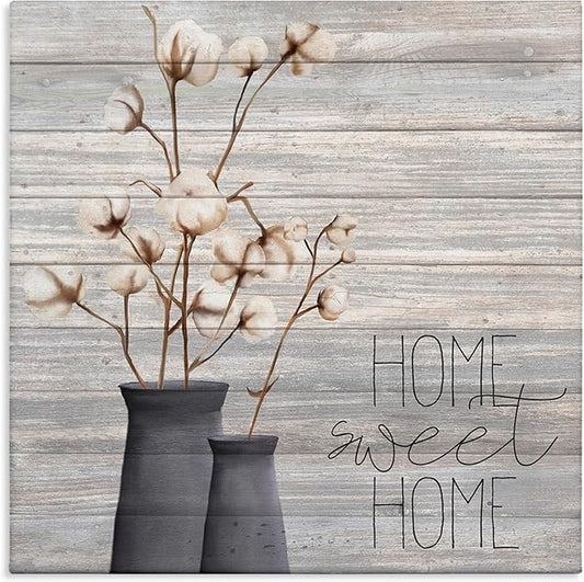 Stupell Industries Grey Sweet Home Cotton Flowers in Vase Canvas Wall Art, 24x24, Multicolor