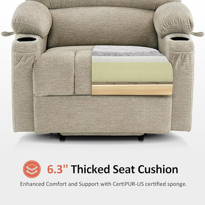 MCombo Oversized Power Lift Recliner Chair for Elderly, Lift Chair with Heat and Massage, Lift Recliner for Big and Tall, Cup Holders, USB & Type C Ports, Fabric R7092 (Beige, Oversize)