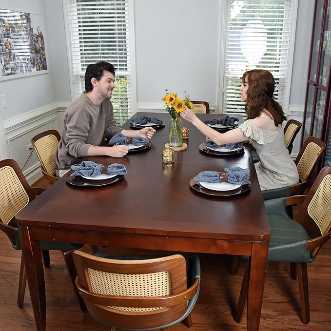 Set of 2 Mid Century Modern Chairs - Swivel Retro Walnut Dining Chairs with Ergonomic Cane Back, Curved Arms, Faux Leather Dining Chairs for Restaurant/Kitchen/Living Room (Walnut Brown)