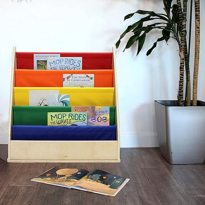 Factory Direct Partners 13745-AS Birch SoftScape Sling Book Display, 4-Shelf Vinyl Storage for Kid"s Books and Magazines for Bedroom, Playroom, Daycare, Preschool or Classroom - Assorted