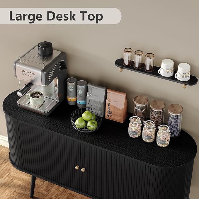 Furniouse 54.4''W Buffet Cabinet with Storage Fluted Sideboard Cabinet with Doors & 4 Shelf Storage for Living Room, Hallway, Kitchen, Black