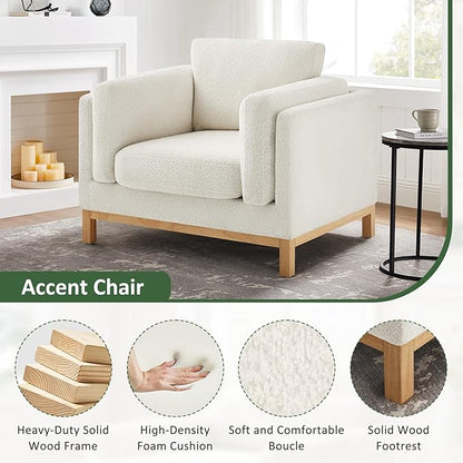 VANOMi 41.34" Oversized Accent Chair, Upholstered Armchair with Solid Wood Legs Living Room Chairs with Wide Armrest Pads, Reading Chair for Bedrooms, Apartments, Living Rooms, Offices（Beige）