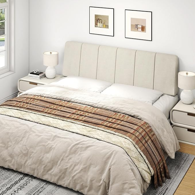 Queen Size Headboard Only-No Assembly, Upholstered Headboard Queen Size Linen Fabric Modern Style Headboards for Adjustable Bed Extra-Thick, Beige