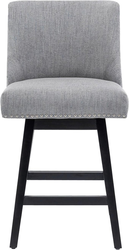 Bar Stool, 26 Inch Upholstered Barstools with 13.8" High Back and Footrest, Swivel Counter Height Barstools for Kitchen Island Home Bar Performance Fabric Gray