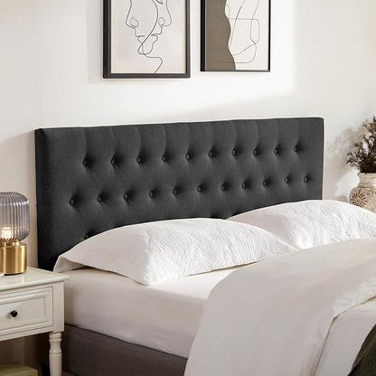 Tufted Upholstered Headboard Full Size, Solid Wood Head Board with Durable Metal Legs, Adjustable Height Full XL headboard from 37” to 51” Fabric Headboard in Modern Button Design, Black