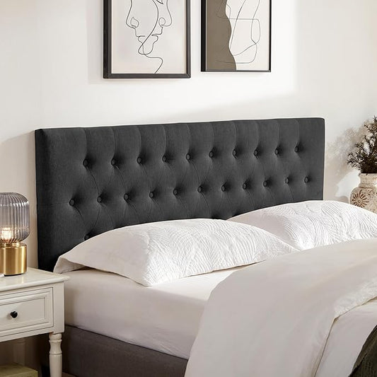 Tufted Upholstered Headboard Full Size, Solid Wood Head Board with Durable Metal Legs, Adjustable Height Full XL headboard from 37” to 51” Fabric Headboard in Modern Button Design, Black