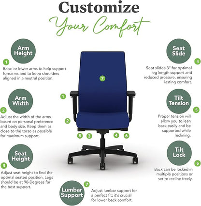 HON Ignition 2.0 Mid Back Task Chair, Spectrum Mesh, Advanced Synchro-Tilt Control, Office Chair with Lumbar Support, Height and Width Adjustable Arms, Black Frame, Cobalt