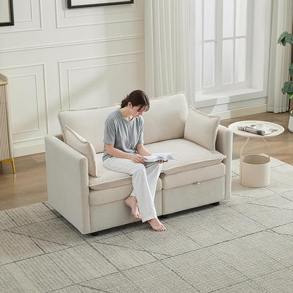 55" Cloud Modular Loveseat Sofa with Storage, Modern Upholstered Sofa Couch Small Love Seat，2 Seater Chenille Comfy Sectional Sofa with Armrests for Living Room, Small Space, Beige