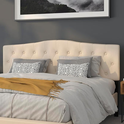 BizChair Tufted Upholstered King Size Headboard in Beige Fabric