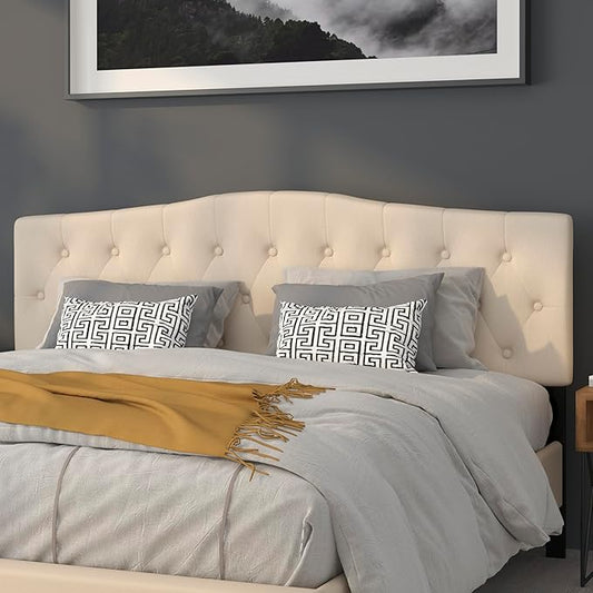 BizChair Tufted Upholstered King Size Headboard in Beige Fabric