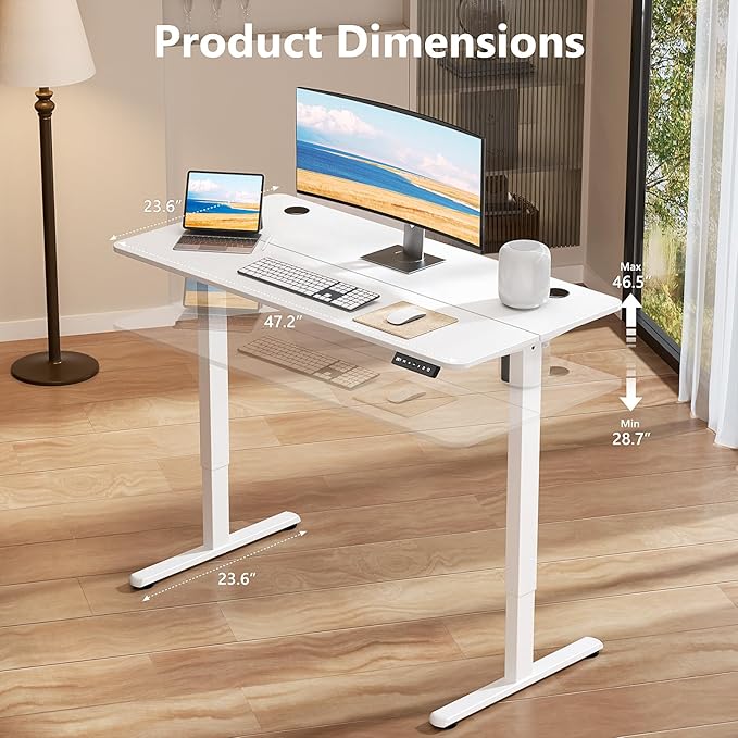 Electric Standing Desk 48 x 24 Inches, Height Adjustable Sit Stand Home Office Computer Desk with Memory Presets,White