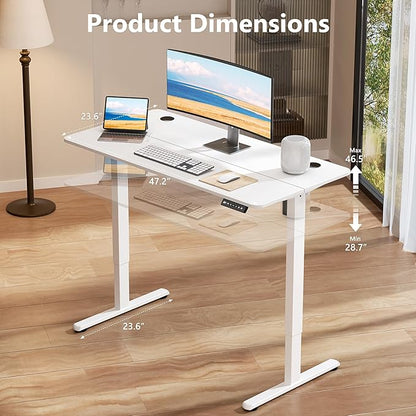 Electric Standing Desk 48 x 24 Inches, Height Adjustable Sit Stand Home Office Computer Desk with Memory Presets,White