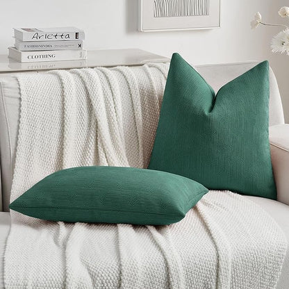 FUTEI Teal Chenille Decorative Throw Pillow Covers 16x16 Inch Set of 2,Soft Cozy Striped Geometric Patterns Cushion Cases,Modern Home Decor for Couch Bed Living Room