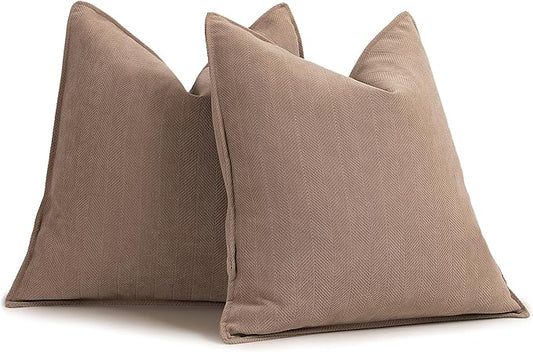 ZWJD Khaki Pillow Covers 20x20 Set of 2 Chenille Throw Pillow Covers with Elegant Design Soft and Luxurious Decorative Throw Pillows for Couch, Bed, and Home Decor