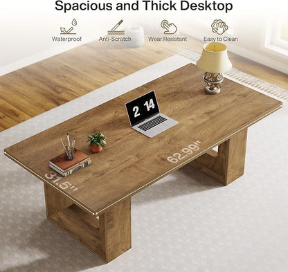 Tribesigns Home Office Desk, 62.99" Large Farmhouse Executive Desk, Computer Table for Office, Conference Room, Study Room (Walnut)