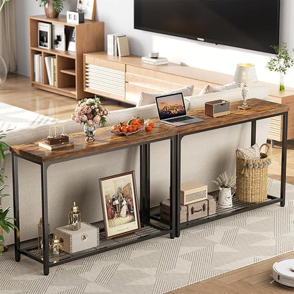 Console Table for Entryway, Narrow Entryway Table with Storage, Sofa Table with Mesh Shelves, Console Tables for Living Room, Bedroom, Hallway, Foyer (2 Tier, Rustic Brown, 47 inch)