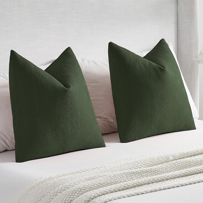 FUTEI Christmas Dark Green Chenille Decorative Throw Pillow Covers 24x24 Inch Set of 2,Soft Cozy Striped Geometric Patterns European Cushion Cases,Modern Home Decor for Couch Bed Living Room