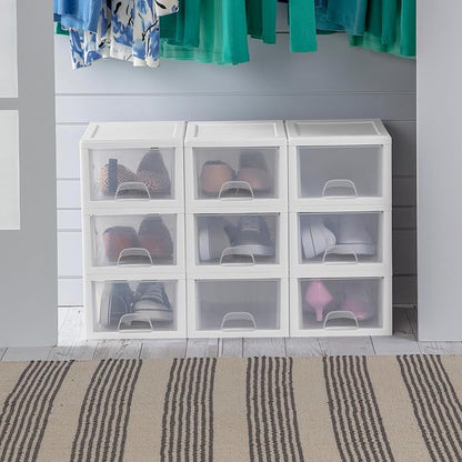 Sterilite 18-Pack Stacking Drawers, Clear Storage Closet Organizer, White Frame, 6 Quart