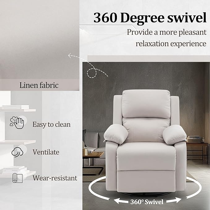 Recliner Chair, 360 Swivel Rocker Chair for Adults, Small Rocking Recliner Chair for Small Spaces