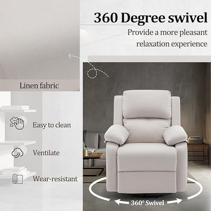 Recliner Chair, 360 Swivel Rocker Chair for Adults, Small Rocking Recliner Chair for Small Spaces