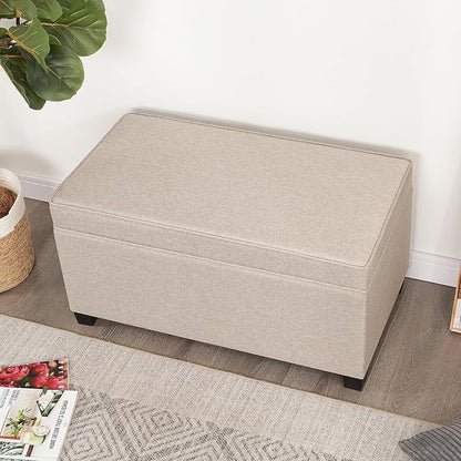 Adeco 31 Inches Storage Ottoman Bench, Non-Folding End of Bed Foot Rest Stools Ottoman with Thicker Foam Padded Seat, Upholstered Storage Chest for Living Room, Entryway, Bedroom