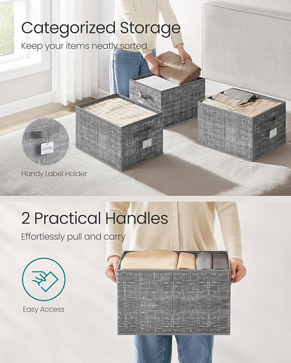 SONGMICS Storage Cubes, 15.7 x 11.8 x 9.5 Inches Non-Woven Fabric Bins with Double Handles, Set of 3, Closet Organizers for Shelves, Foldable, for Clothes, Cattail Gray UROB440G01