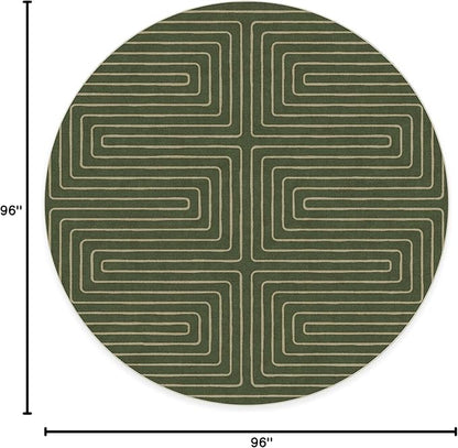 RUGGABLE x Jonathan Adler Machine Washable Area Rug – Labyrinth Fern Green 8 ft Round, Stain-Resistant, Non-Slip – Large Rugs for Living Room, Bedroom, Hallway, Entryway & Office–with Cushioned Pad