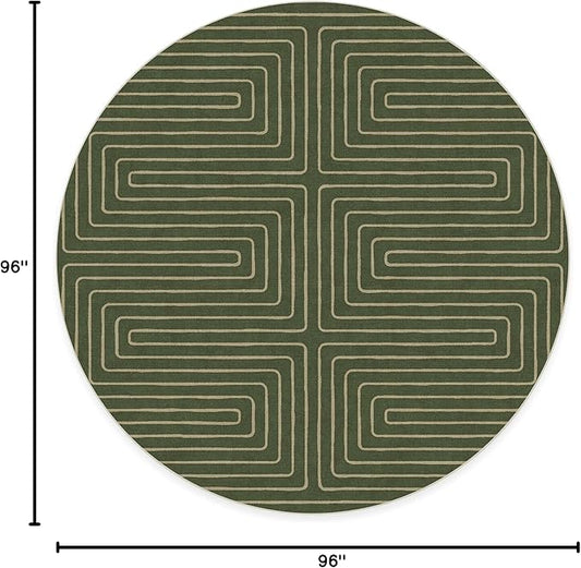 RUGGABLE x Jonathan Adler Machine Washable Area Rug – Labyrinth Fern Green 8 ft Round, Stain-Resistant, Non-Slip – Large Rugs for Living Room, Bedroom, Hallway, Entryway & Office–with Cushioned Pad