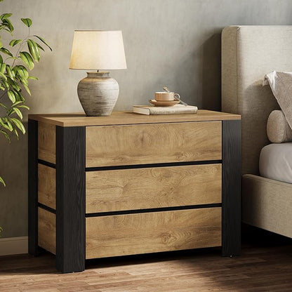 Tribesigns 36" Wide Nightstand, Oversized Night Stand with 3 Drawers, Extra Large Nightstand Bedside Table for Bedroom, Farmhouse Side End Table with Storage, Natural