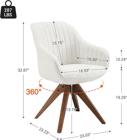 Zouron Mid Century Modern Accent Chair with Wooden Legs, Upholstered Swivel Chair No Wheels, Side Accent Armchair Vanity Chair for Small Space Home Office Living Room Bedroom, Beige