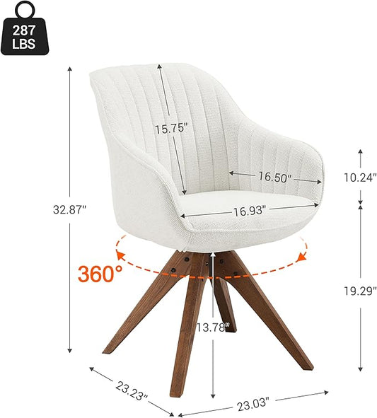 Zouron Mid Century Modern Accent Chair with Wooden Legs, Upholstered Swivel Chair No Wheels, Side Accent Armchair Vanity Chair for Small Space Home Office Living Room Bedroom, Beige