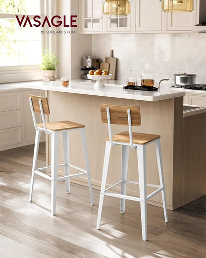 VASAGLE Set of 2 Bar Stools, Bar Height Stools, 29.1 Inches Tall Barstools with Back, Counter Bar Chairs for Kitchen Island, Steel Frame, Industrial Style, Easy Assembly, Wheat Brown and Cloud White