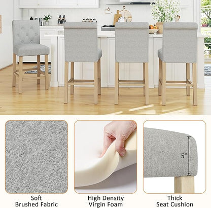 GOTMINSI 24" Bar Stools Set of 4 for Kitchen Island Upholstered Counter Height Bar Stools with Button Tufted Decoration Barstools Home Kitchen Island Wooden Bar Chairs Grey