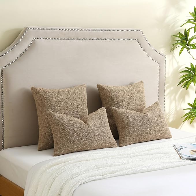 FUTEI Pack of 2 Khaki Decorative Throw Pillow Covers 26x26 Inch Soft Cozy Solid Boucle Textured Euro Pillow Shams,Modern Home Decor for Couch Bed Living Room