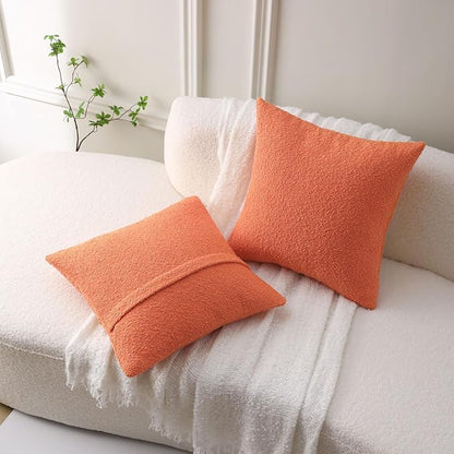 FUTEI Pack of 2 Orange Decorative Throw Pillow Covers 20x20 Inch Soft Cozy Solid Boucle Textured Cushion Case,Modern Home Decor for Couch Bed Living Room
