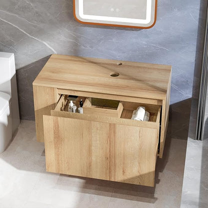30 Inch Floating Bathroom Vanity with Sink – Wall-Mounted Vanity with Hidden Drawer, Natural Wood Finish, Modern Vessel Sink Vanity for Bathroom(Nature Without Sink, 30")