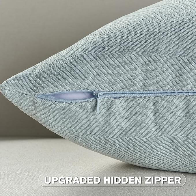 FUTEI Light Blue Chenille Throw Pillow Covers 18x18 Inch Set of 2,Soft Wide Chevron Textured Cushion Case,Farmhouse Home Decor for Couch Bed Living Room