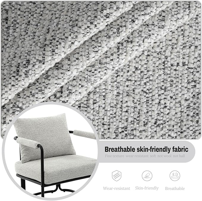 Accent Chairs Set of 2 for Living Room, Mid Century Modern Upholstered Reading Armchairs for Bedroom, Office, with Comfy Chenille Cushion & Metal Frame, Light Grey
