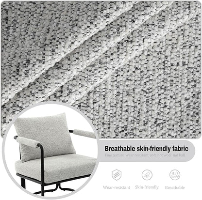 Single Accent Chair for Living Room, Mid Century Modern Upholstered Reading Armchair for Bedroom, Office, with Comfy Chenille Cushion Back & Metal Frame, Light Grey