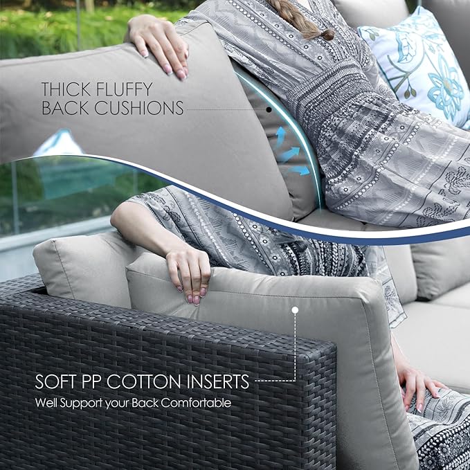 NICESOUL 10 Piece Outdoor Furniture Set, Extra Large Patio Modular Sectional Sofa with Side Tables, 29.3'' High Back Comfy Rattan Conversation for Backyard Garden Deck, Deep Wide Seated Couch, Grey