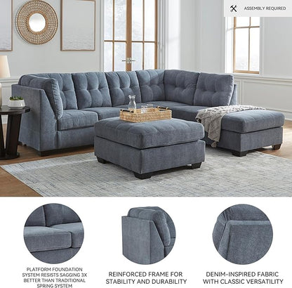 Signature Design by Ashley Marleton Contemporary Right-Arm Facing Tufted 2-Piece Sectional with Chaise and Loose Seat Cushions, Blue