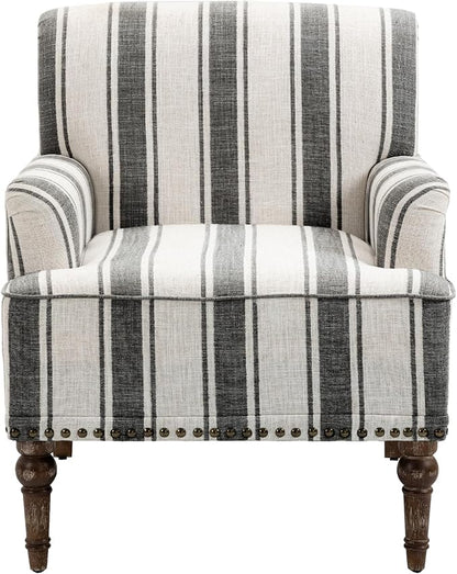 UIXE Stripe Accent Chairs Set of 2, Living Room Arm Chair Modern Nailhead Trim Club Armchair, Comfy Upholstered Sofa Lounge Seat Reading Seat Bedroom Side Seating for Home Office, Black