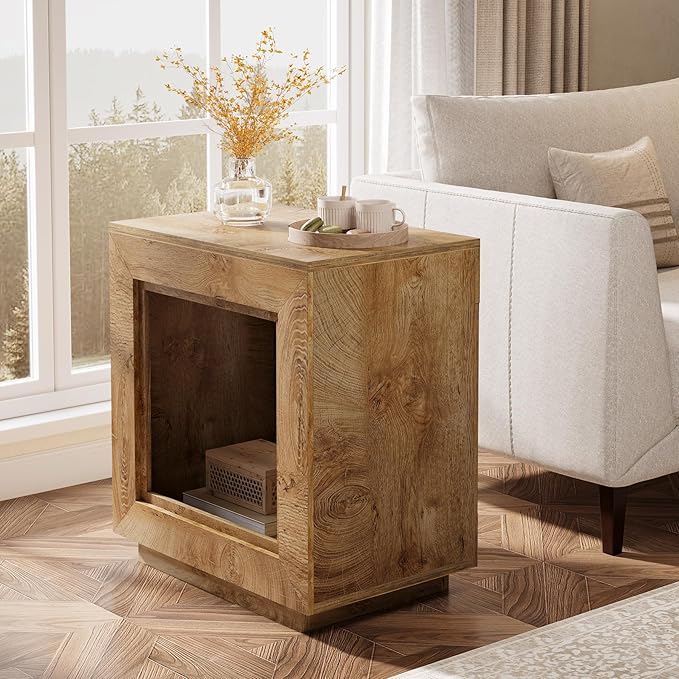 Tribesigns Rustic Brown End Table, 24" Side Table with Storage Shelf, Farmhouse Style Nightstand Bedside Table (1, Natural)