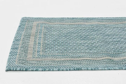 Unique Loom Outdoor Border Collection Area Rug - Soft Border (2'x 6' 1" Runner, Aquamarine/ Ivory)