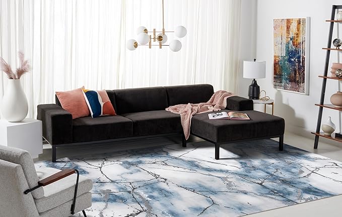 SAFAVIEH Craft Collection Area Rug - 12' x 18', Grey & Blue, Modern Abstract Design, Non-Shedding & Easy Care, Ideal for High Traffic Areas in Living Room, Bedroom, Dining (CFT877L-1218)