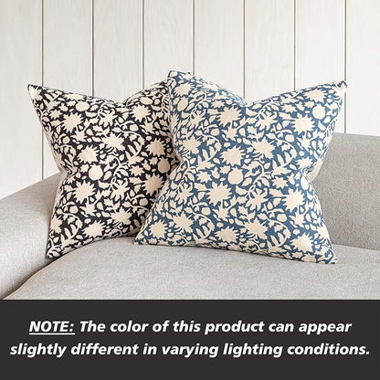 Foindtower Set of 2 Decorative Neutral Floral Throw Pillow Covers Accent Farmhouse Cushion Covers Boho Vintage Pillowcase for Couch Sofa Bedroom Living Room Home Decor20×20 Inch,Black