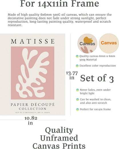 Matisse Wall Art Decor Set of 3,Abstract Matisse Wall Art Exhibition Posters,Unframed Pink Tree Wall Art,Truly Quality Canvas Prints for 11x14in,Art Poster Decoration for Kitchen,