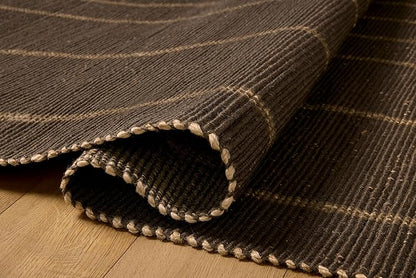 Loloi Leanne Ford Weatherstaff Collection WTS-01 Espresso/Natural 2'-6" x 9'-9" Runner Rug Jute, Striped, Neutral, Hallway, Kitchen, Mudroom, and Bathroom