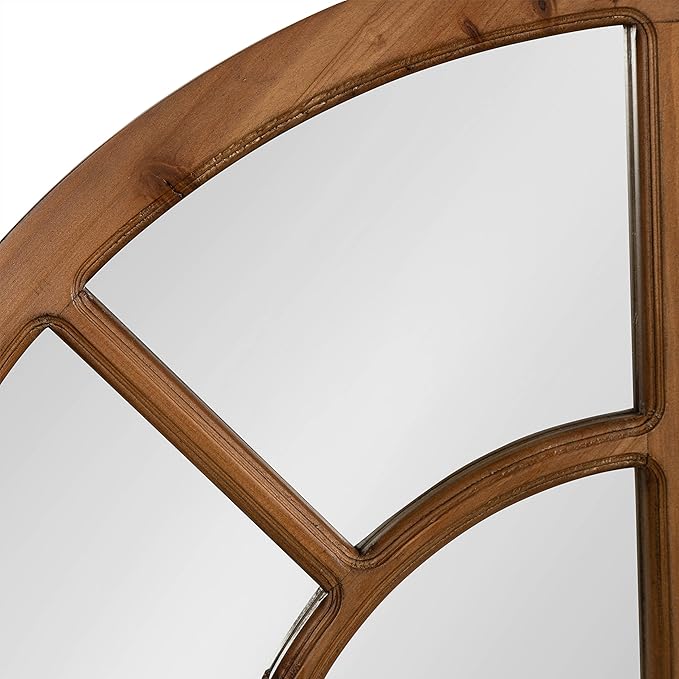 Kate and Laurel Boldmere Modern Farmhouse Wide Windowpane Arched Mirror; 30 x 29; Rustic Brown; Decorative Vintage Inspired Window Mirror for Farmhouse Wall Decor